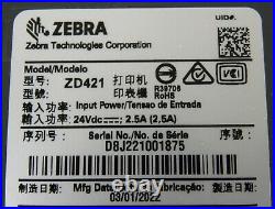 Zebra ZD421 ZD4A043-D01E00EZ USB Ethernet Direct Thermal Label Printer Low Use